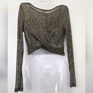*3/$20 Long Sleeve Crop Top Black Gold Metallic Sheer
